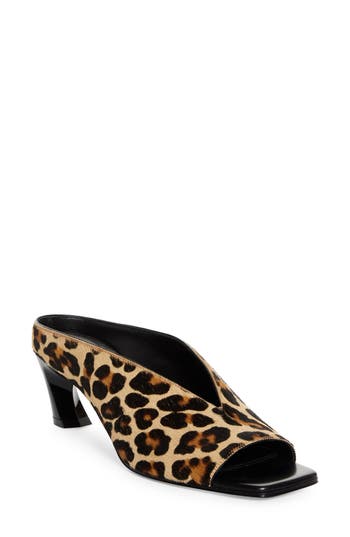 Alexander Mcqueen Mcqueen Genuine Calf Hair Open Toe Mule In Leopard Print Calf Hair/black
