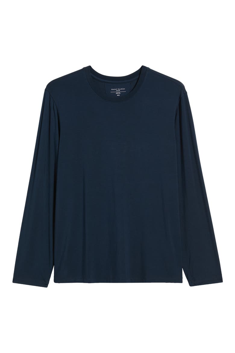 Long Sleeve Modal & Silk Pajama Top, Alternate, color, MIDNIGHT