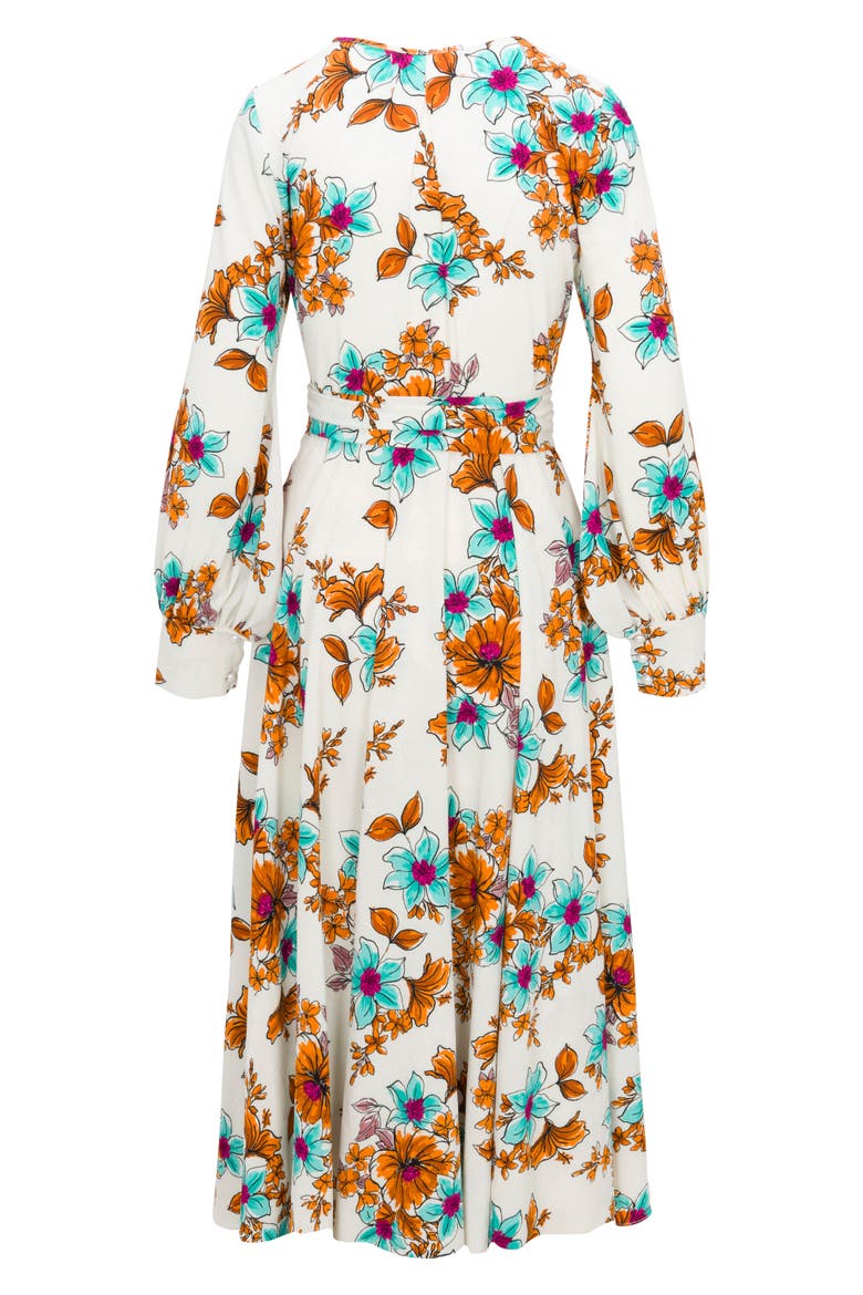 Lilypad Surplice Long Sleeve Wrap Midi Dress, Alternate, color, BEGONIA IVORY