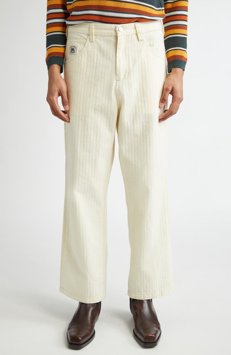Bode Greenskeeper Knolly Brook Cotton Trousers, Main, color, Ivory