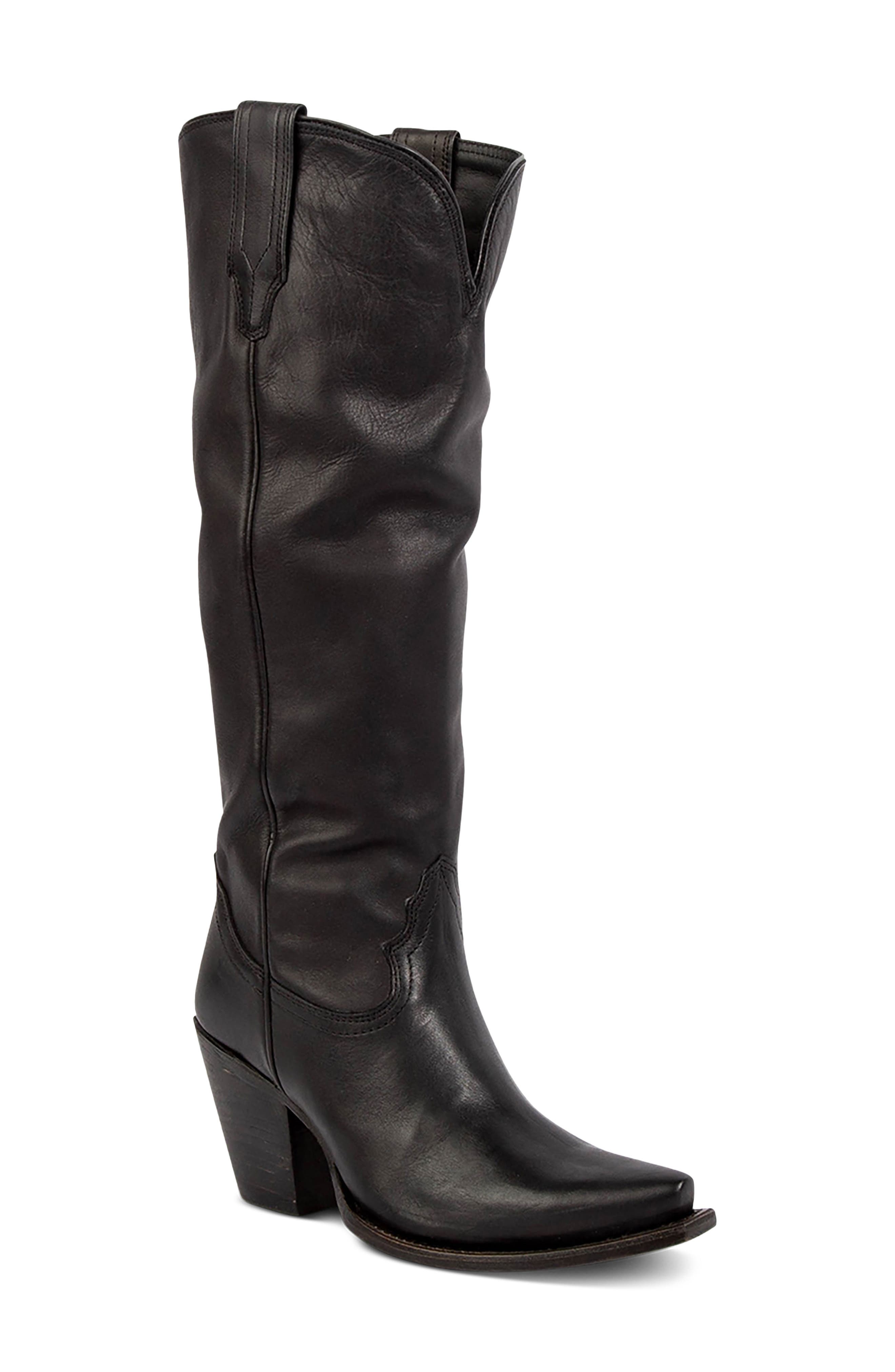 Thunderbird Leather Western Boot, Main, color, BLACK