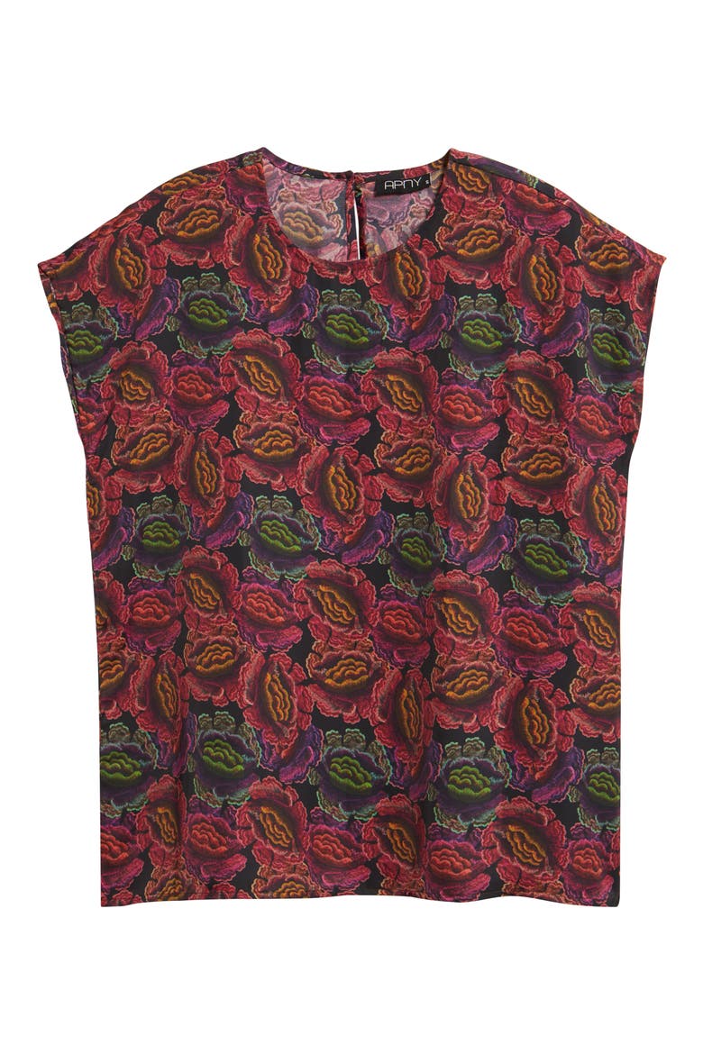 Print Cap Sleeve Shell, Alternate, color, PINK MULTI
