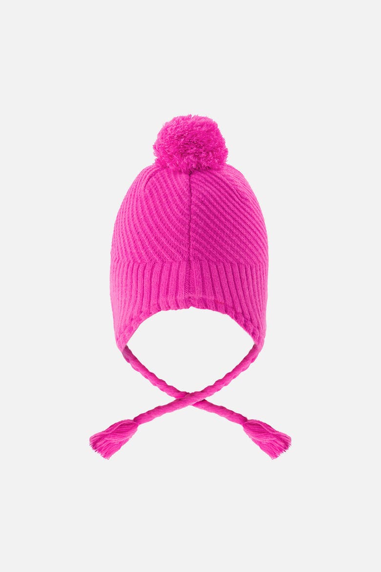 Winter Knit Ear Flap Pompom Hat, Alternate, color, Bright Pink