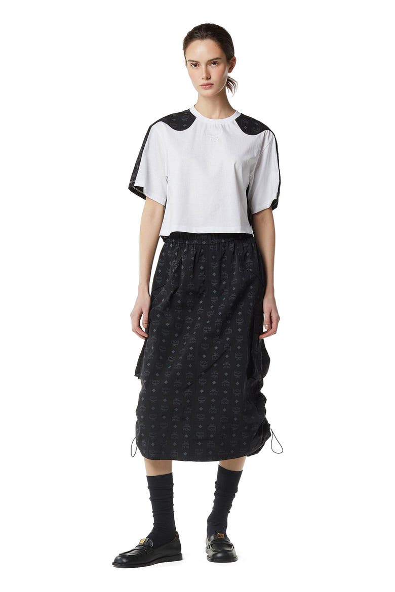 Laurel Cropped T-Shirt in Organic Cotton and Monogram ECONYL, Main, color, Black And White