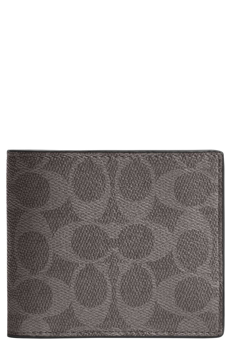 COACH 3-in-1 Signature Coated Canvas Wallet, Main, color, Grey Signature