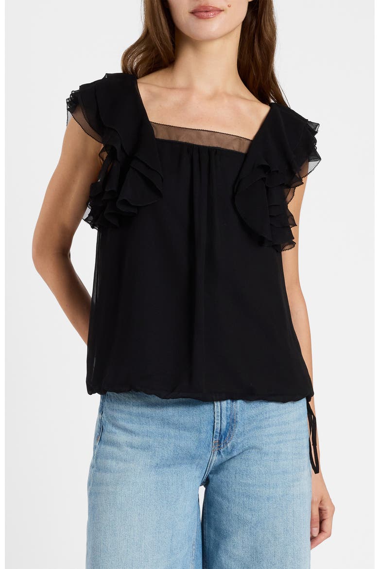 Chass Ruffle Blouse in Silk Georgette, Alternate, color, Black