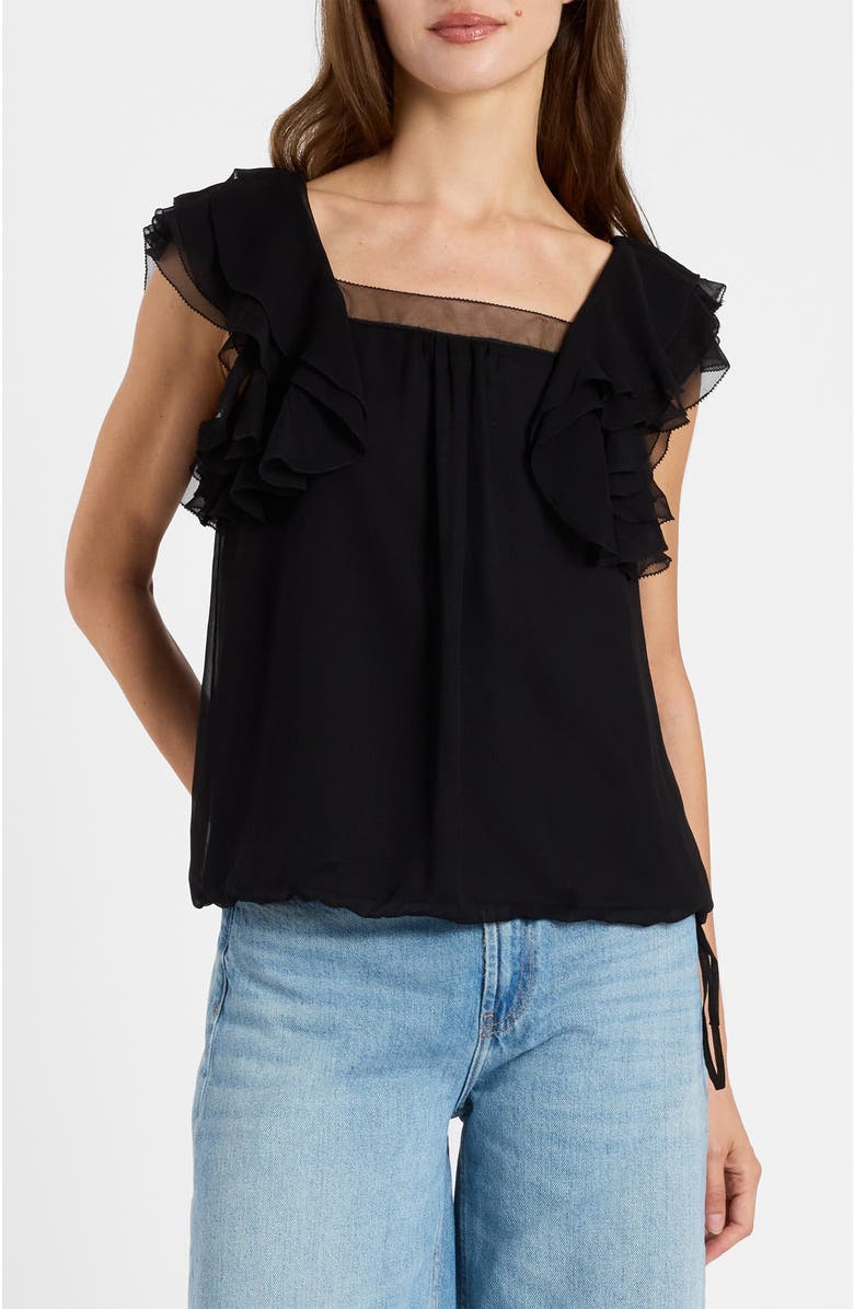 Santorelli Chass Ruffle Blouse in Silk Georgette, Alternate, color, Black