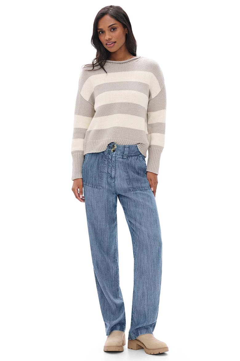 Rolled Collar Striped Sweater, Alternate, color, BEIGE