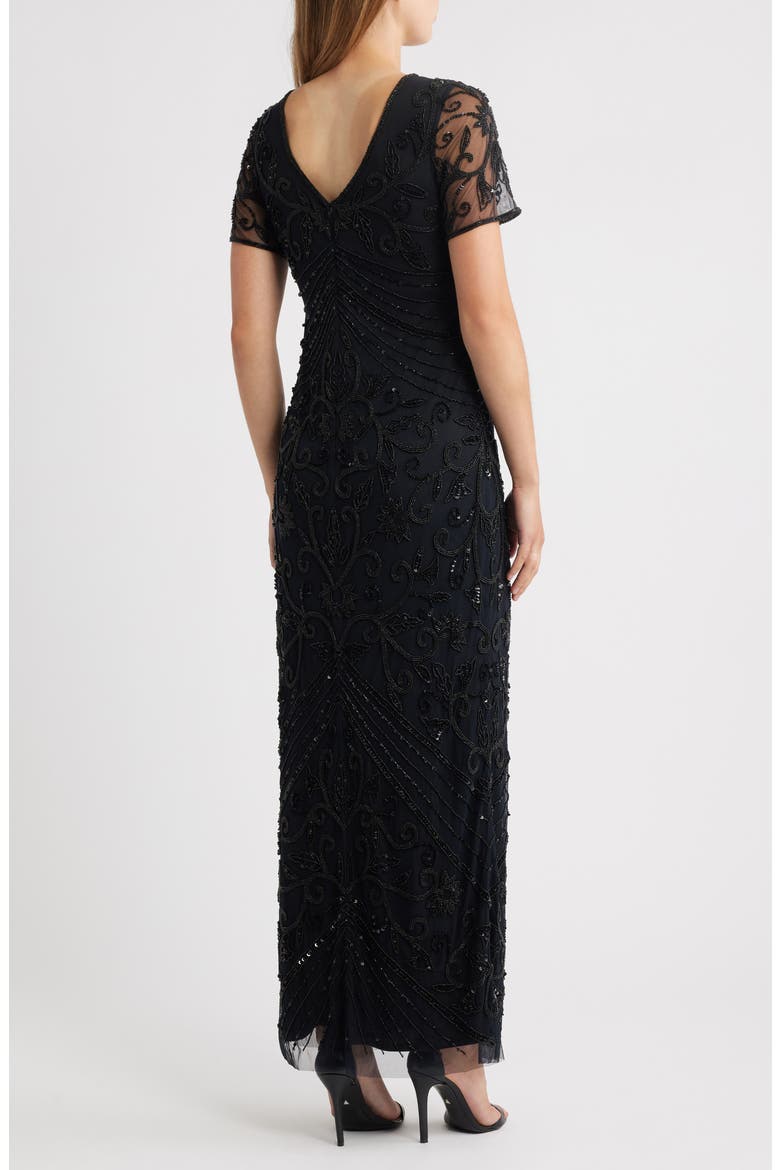 Beaded Mesh Gown, Alternate, color, BLACK