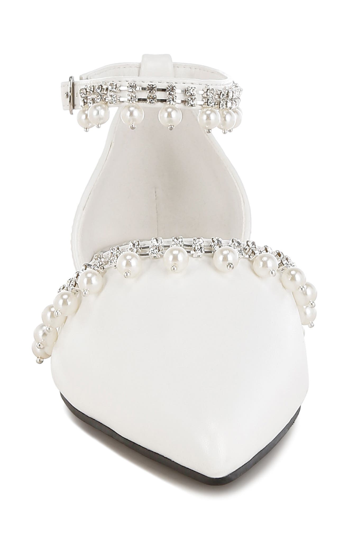 Rag & Co Aouva Rhinestone & Faux Pearl Almond Toe Flat, Alternate, color, White