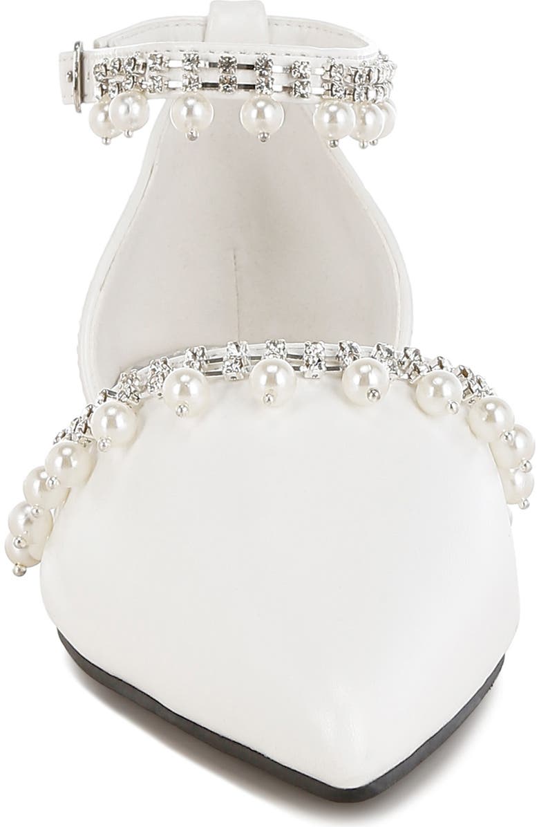Rag & Co Aouva Rhinestone & Faux Pearl Almond Toe Flat, Alternate, color, White