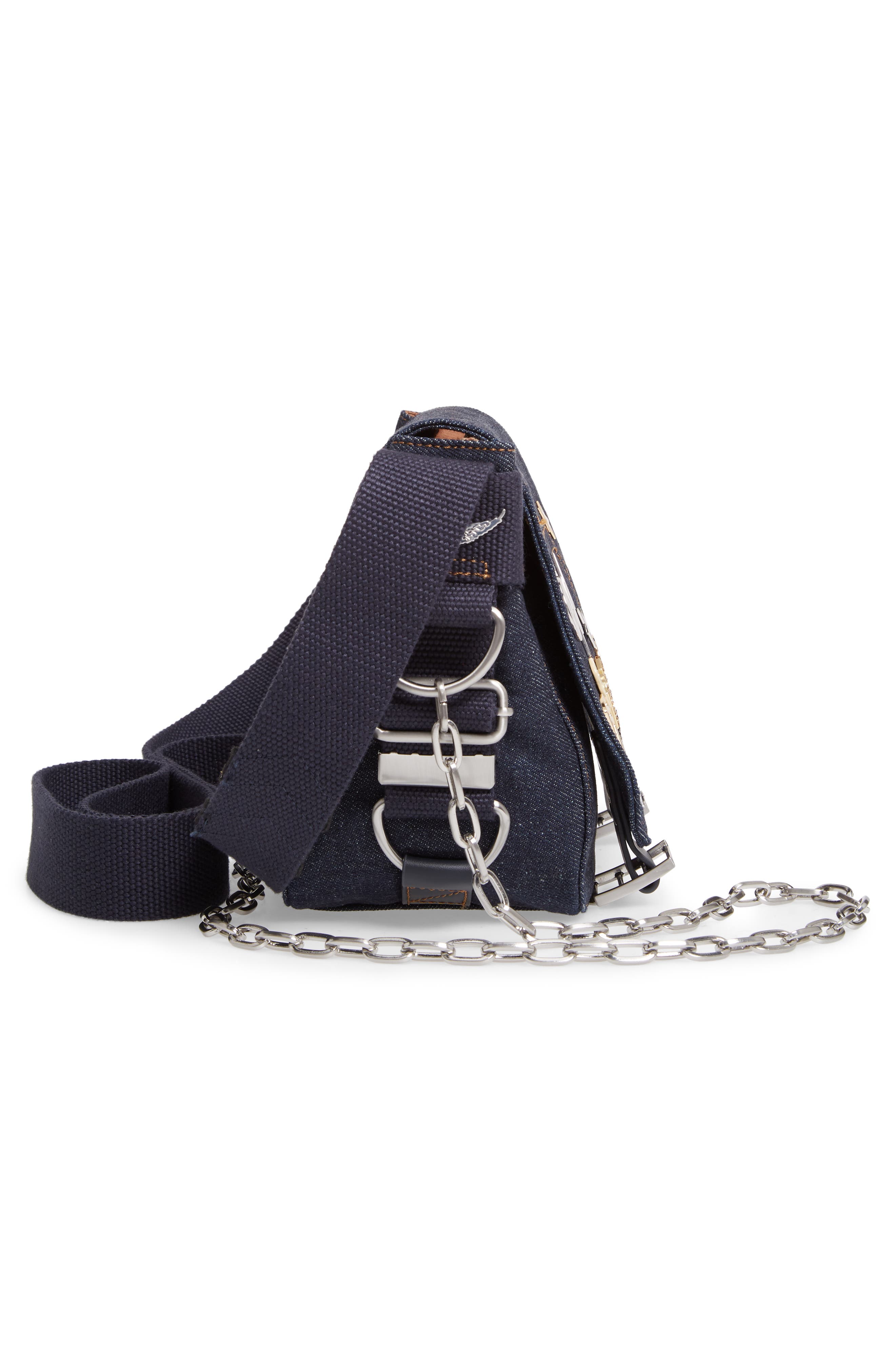 Zadig & Voltaire XS Ready Made Denim Canvas Messenger Bag, Alternate, color, 