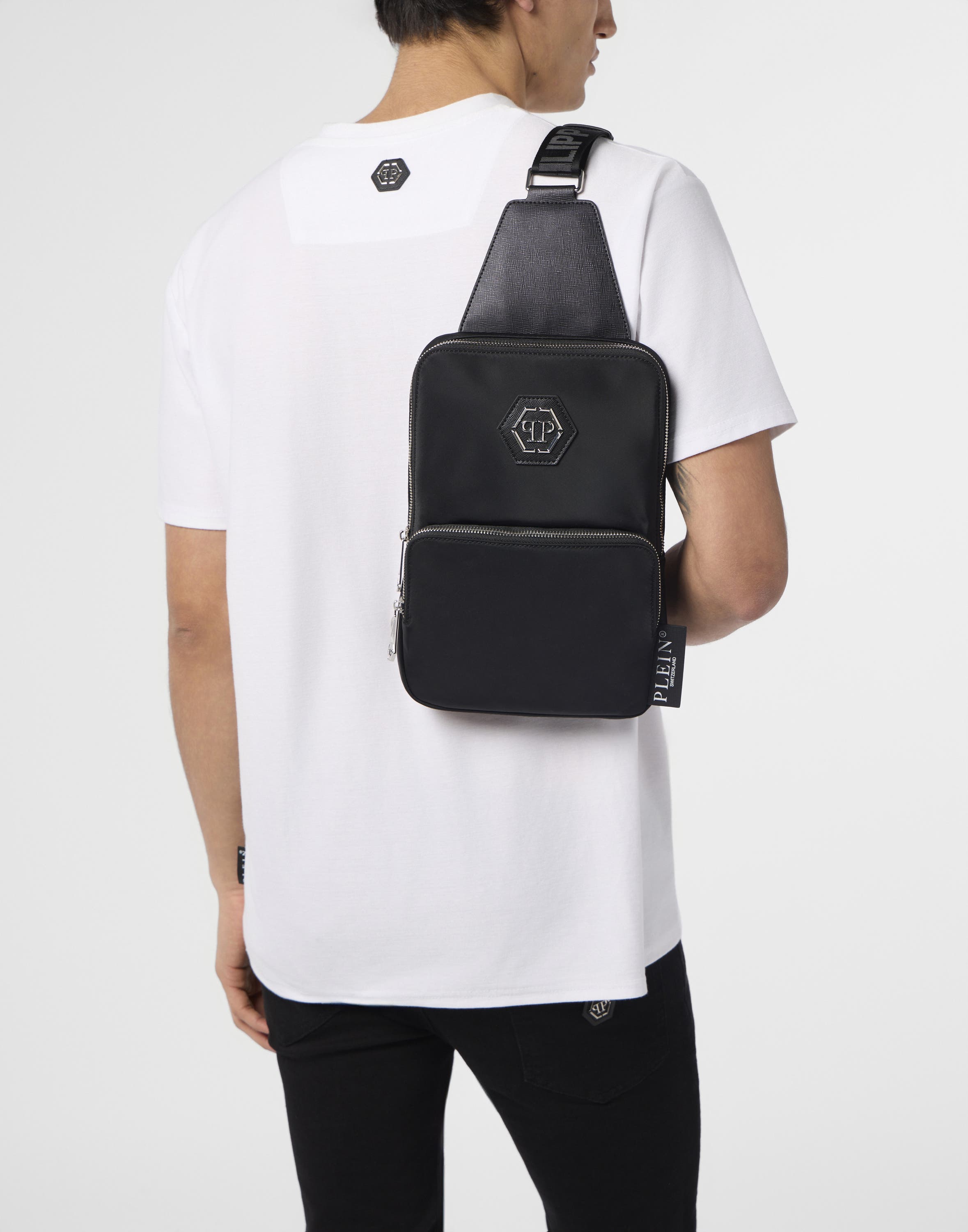 Nylon Cross Body Bag Men, Main, color, black