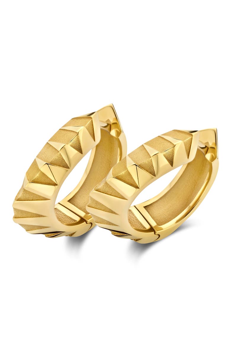 Pyramide Huggie Hoop Earrings, Main, color, YELLOW GOLD