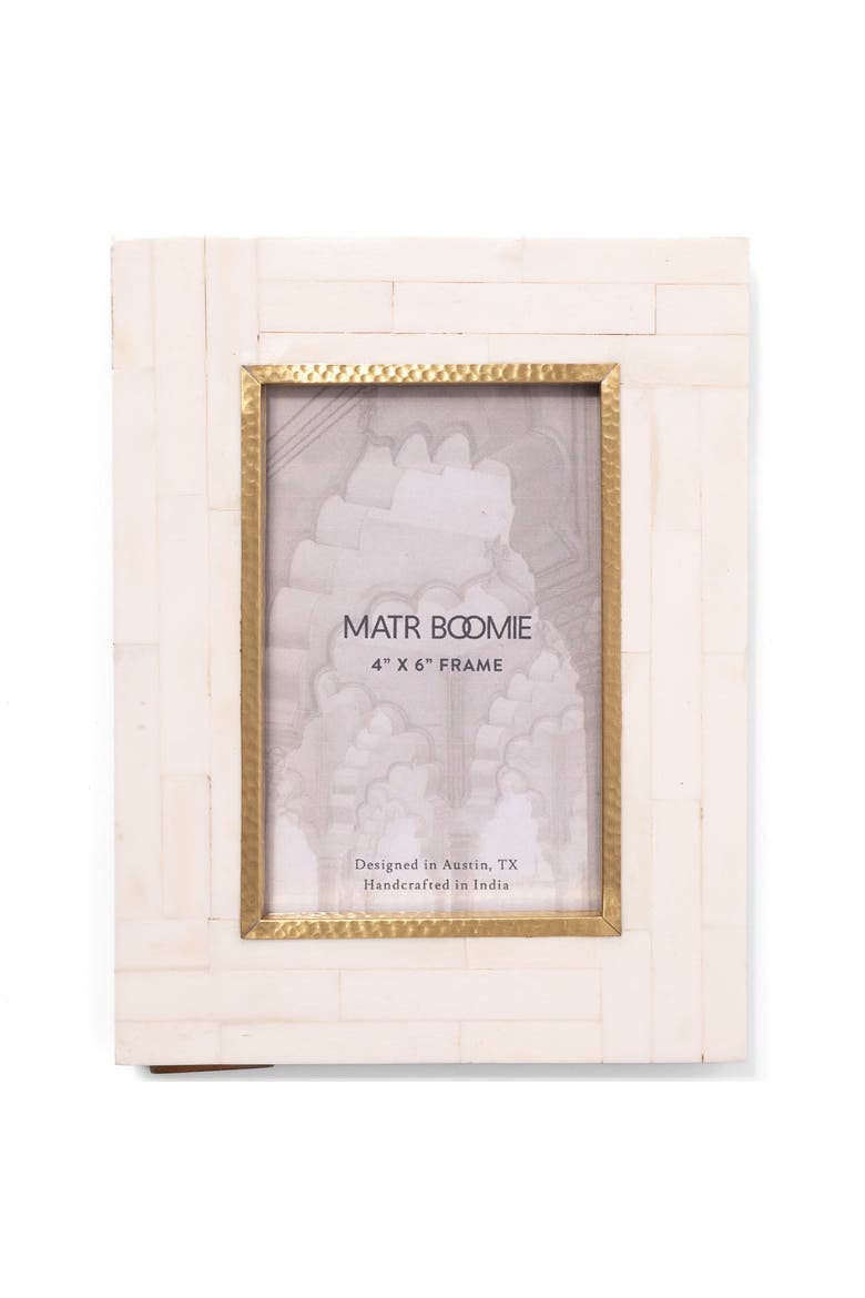 Mukhendu Picture Frame - Bone, Brass Inner Edge, Main, color, Ivory- 4x6