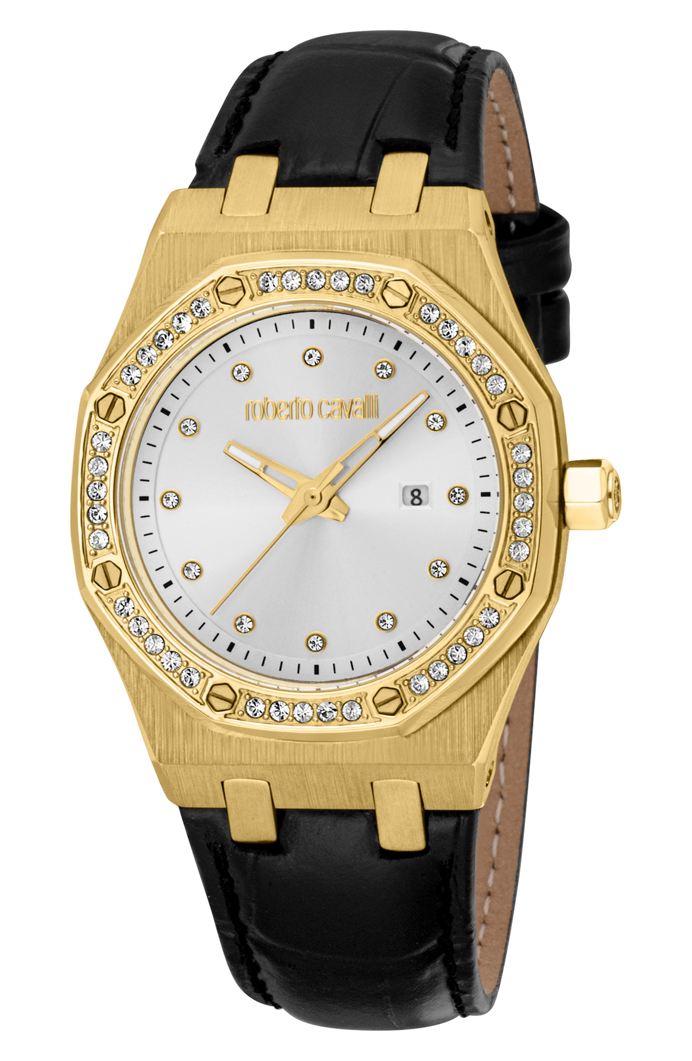Astrina Crystal Leather Strap Watch, 33.5mm