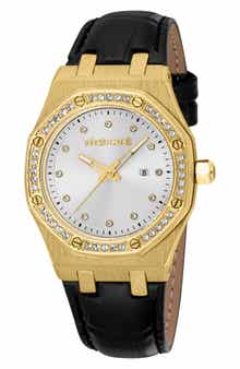 Astrina Crystal Leather Strap Watch, 33.5mm
