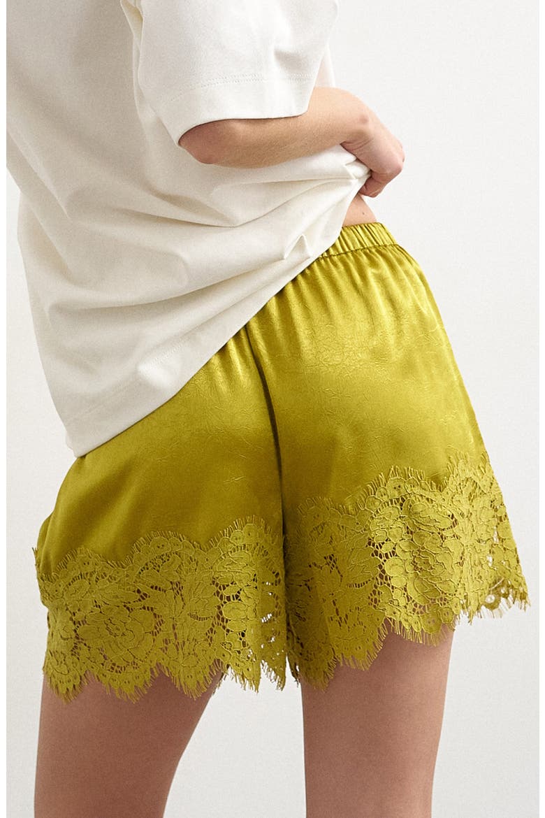 Crinkle Satin & Lace Shorts, Alternate, color, YELLOW