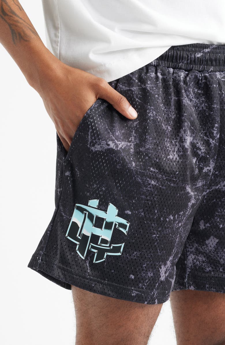 OVERTIME Cold Hearts Iced Mesh Shorts, Alternate, color, Black