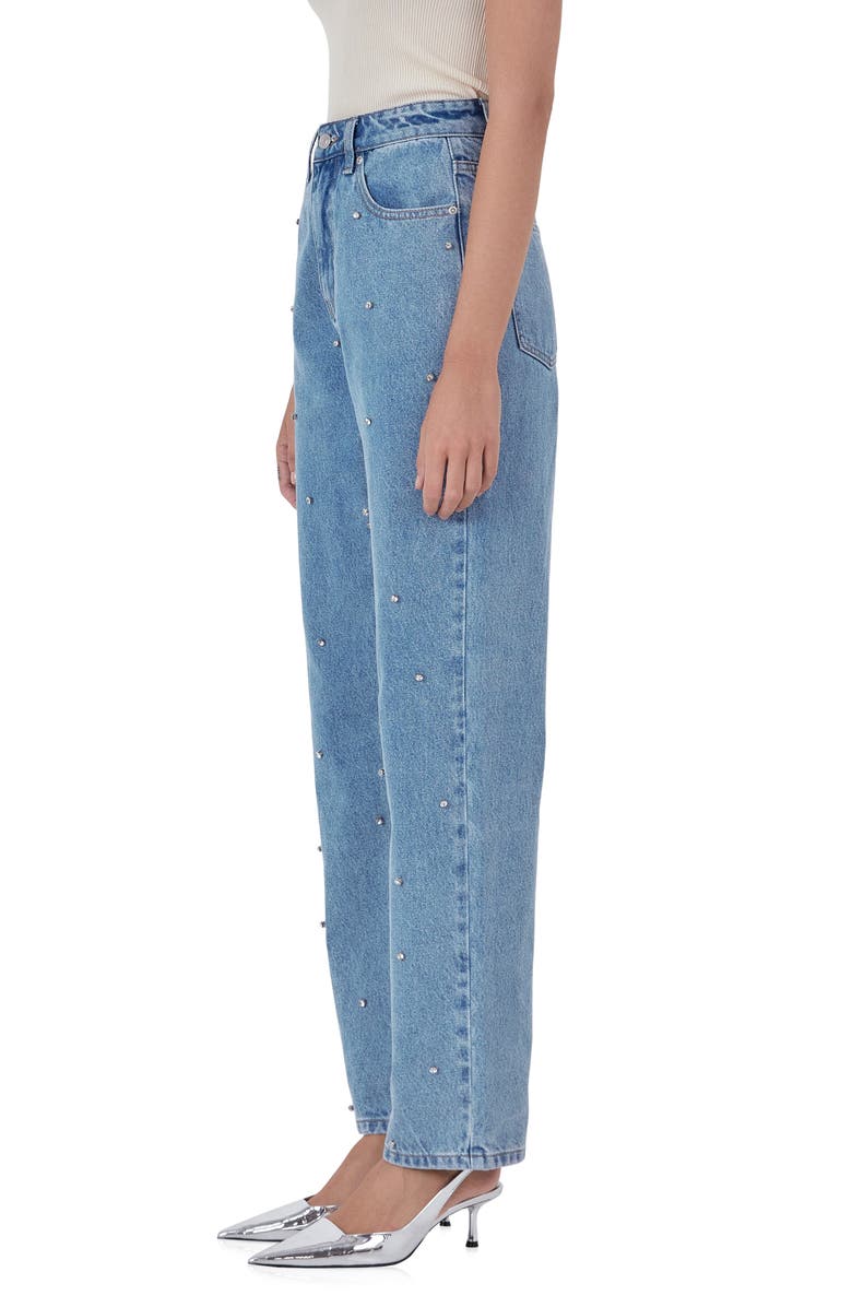 Endless Rose Crystal Embellished High Waist Rigid Straight Leg Jeans, Alternate, color, Denim