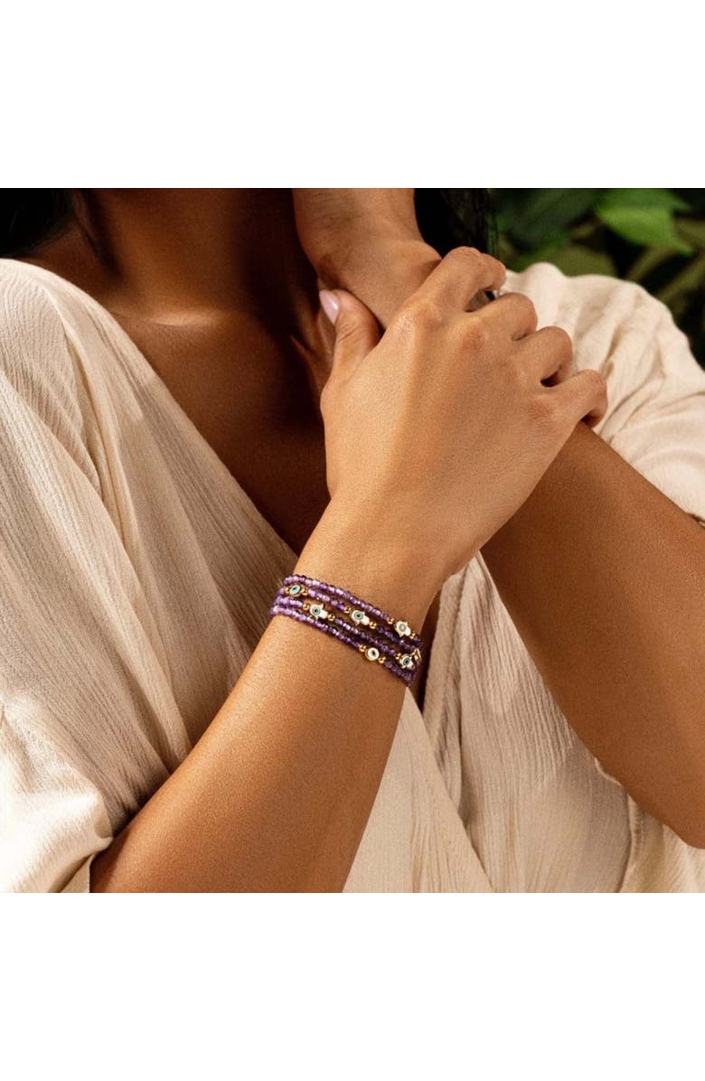 Karma and Luck Inner Wisdom - Amethyst Hamsa Evil Eye Charm Bracelet, Alternate, color, Purple