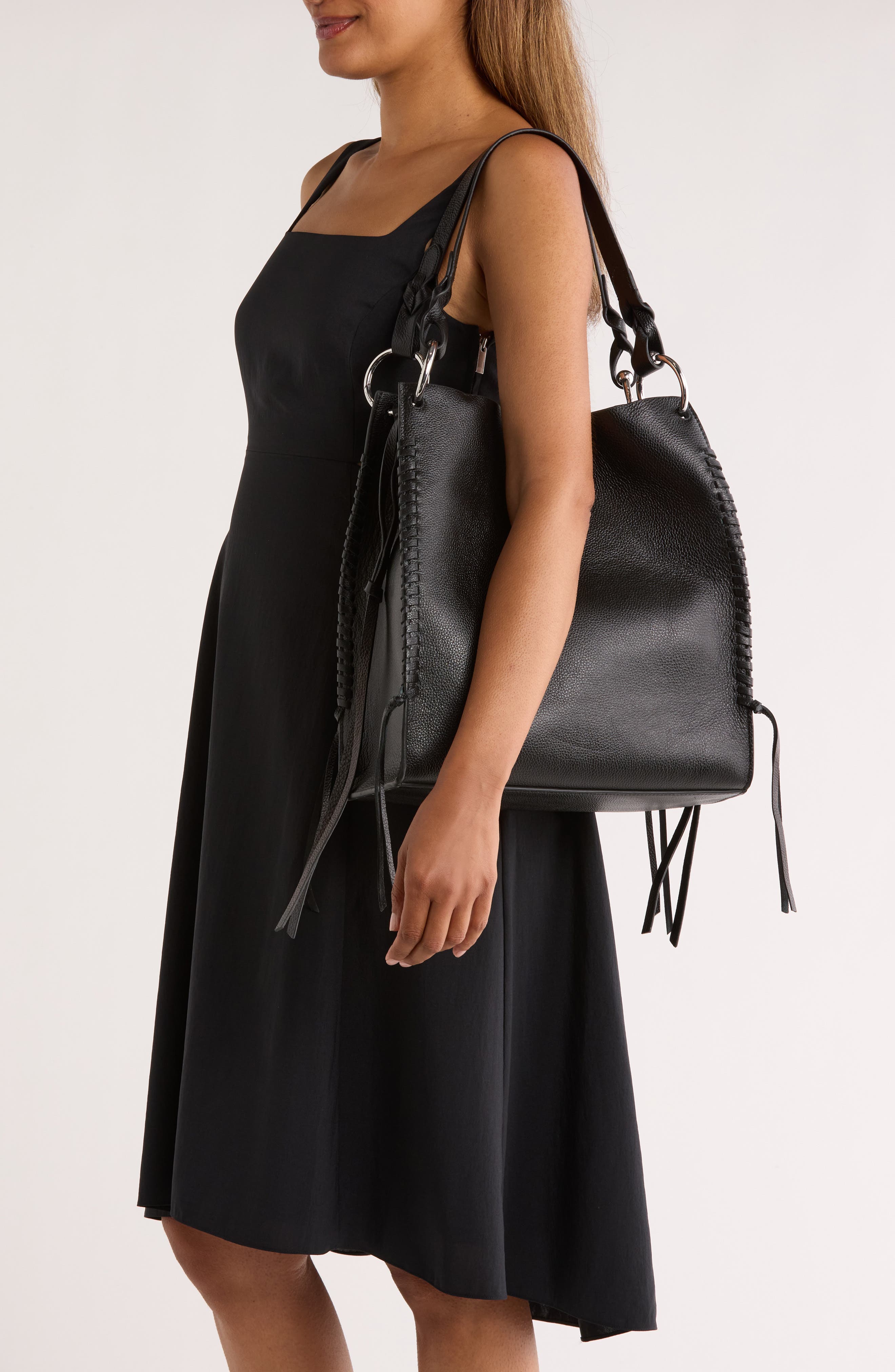 Rebecca Minkoff Boheme Pebbled Leather Bucket Bag, Alternate, color, Black