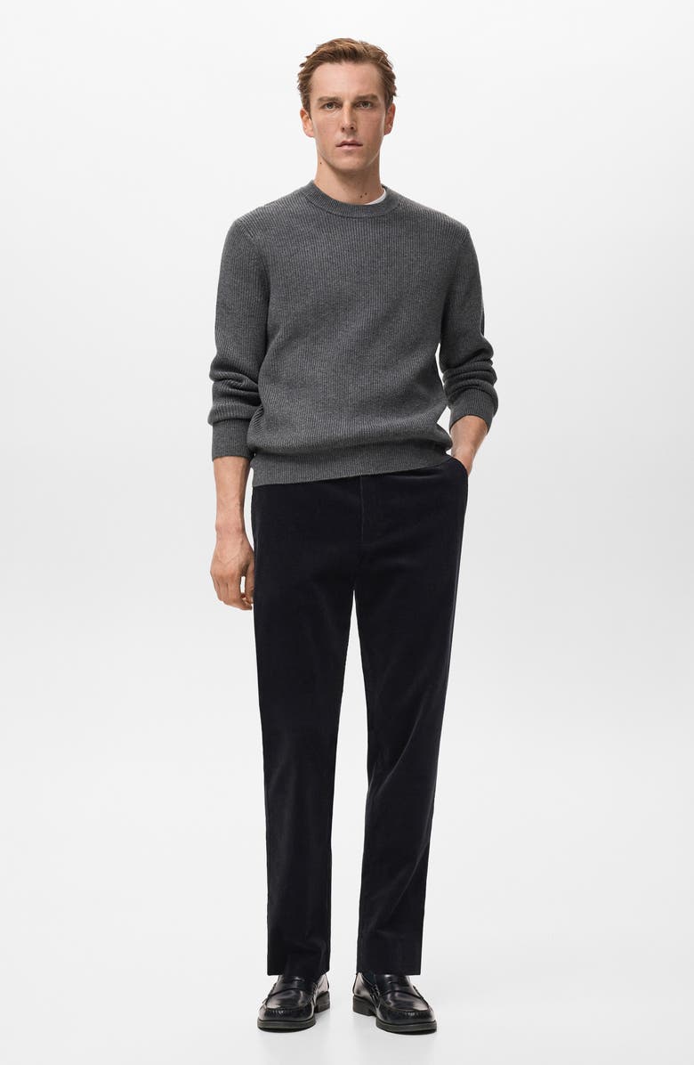 MANGO Rib Crewneck Sweater, Alternate, color, Dark Heather Grey