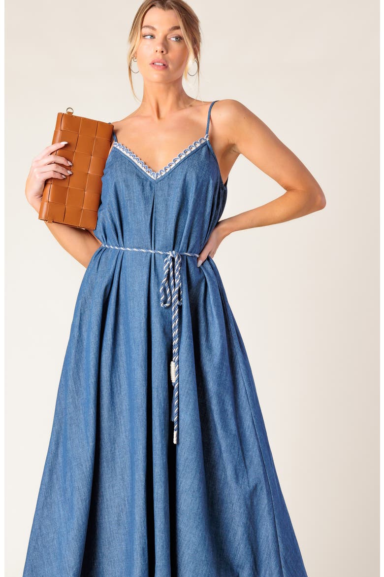 Denim Midi Sundress, Alternate, color, MEDIUM INDIGO