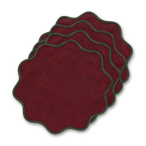 Linen Placemats Set of 4, 16 Inch Round - Giselle Scallop Edge