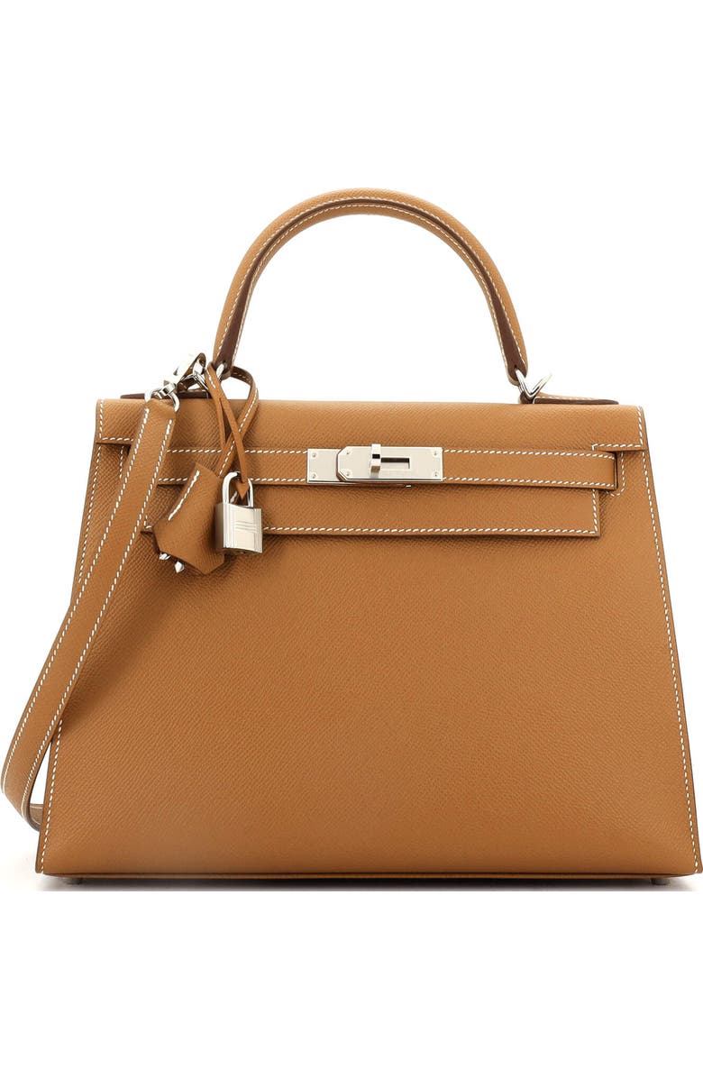 Pre-Owned Hermes Kelly Handbag Brown Epsom with Palladium Hardware 28, Main, color, Gold