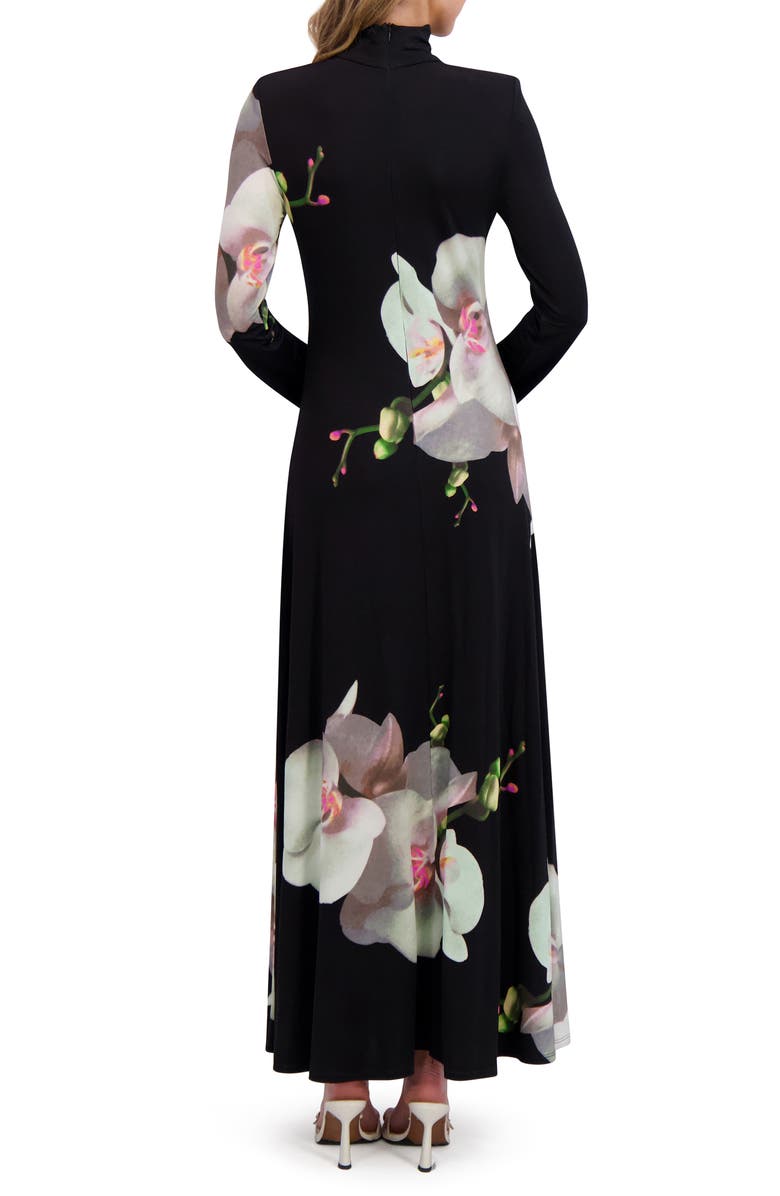 Ted Baker Placed Floral Turtleneck Long Sleeve Maxi Dress, Alternate, color, Rich Black