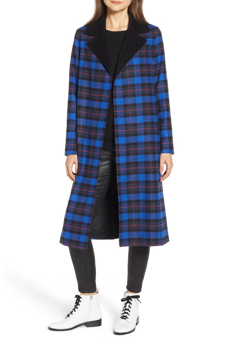 Ruth Plaid Contrast Collar Coat, Main, color, BLUE CHECK
