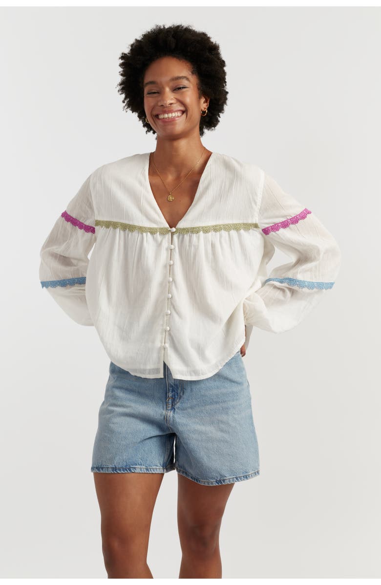 Chinti & Parker Cotton Rainbow Scallop Blouse, Main, color, Cream