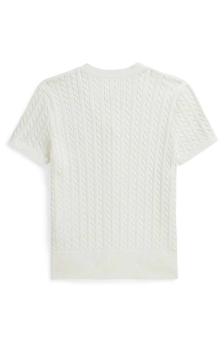 Polo Ralph Lauren Kids' Embroidered Cable Cotton Short Sleeve Cardigan, Alternate, color, Deckwash White