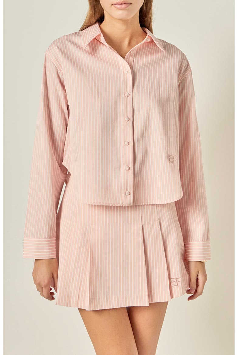 Sports Club Stripe Crop Button-Up Shirt, Main, color, PINK/ WHITE