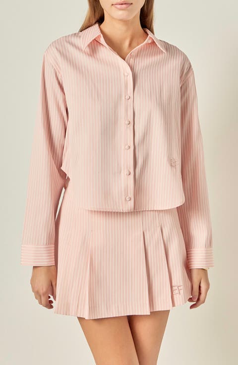 Sports Club Stripe Crop Button-Up Shirt
