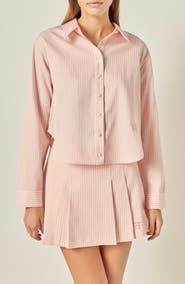 English Factory Sports Club Stripe Crop Button-Up Shirt