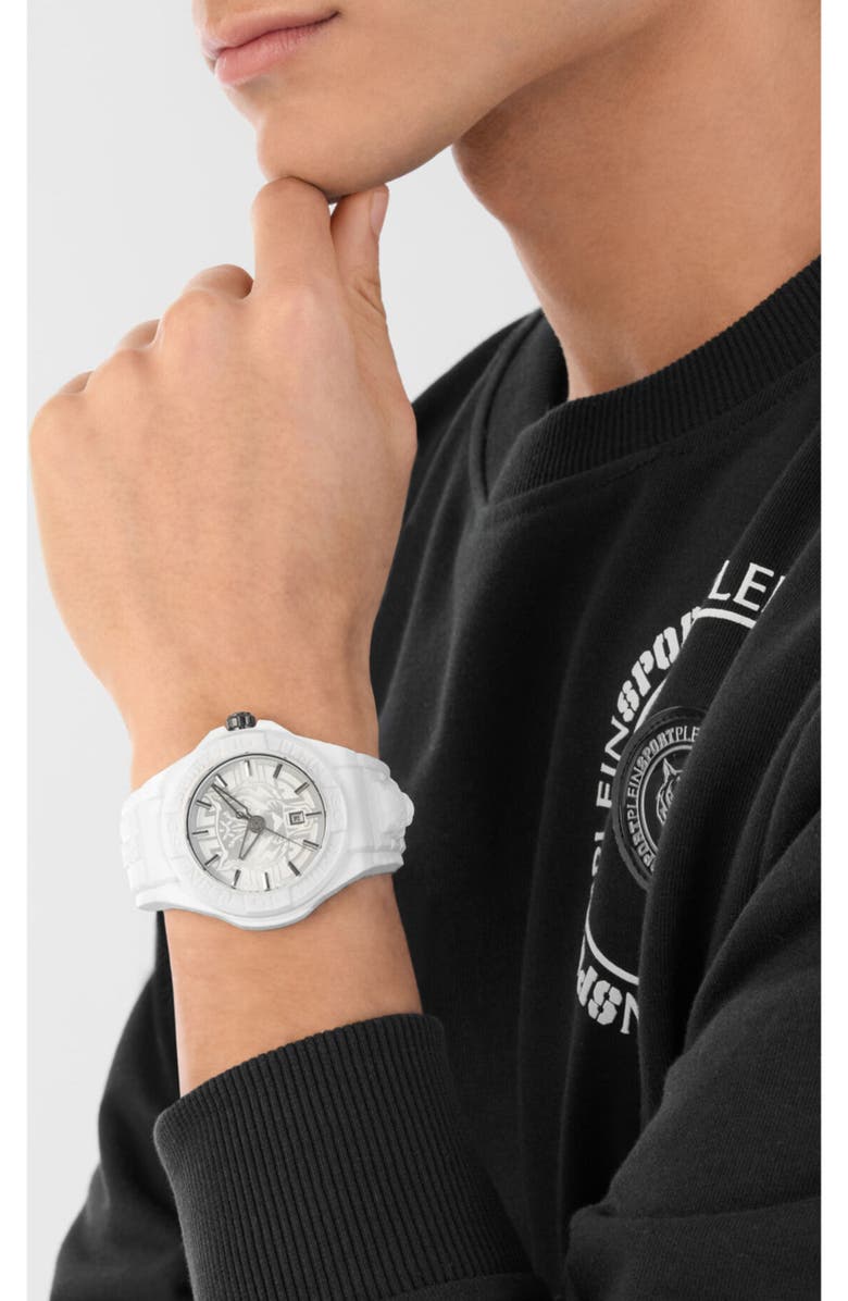 PLEIN SPORT New Fearless Silicon Strap Watch, 46mm, Alternate, color, White