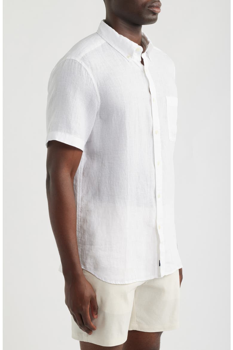 Surfside Solid Short Sleeve Linen Button-Down Shirt, Alternate, color, LINEN WHITE CAP