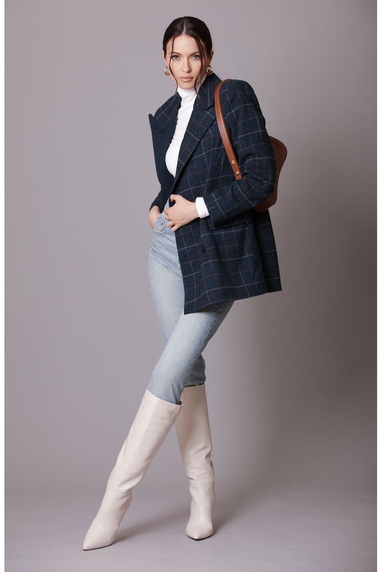 Mixed Plaid Double Breasted Blazer, Alternate, color, BLACK NAVY PLAID
