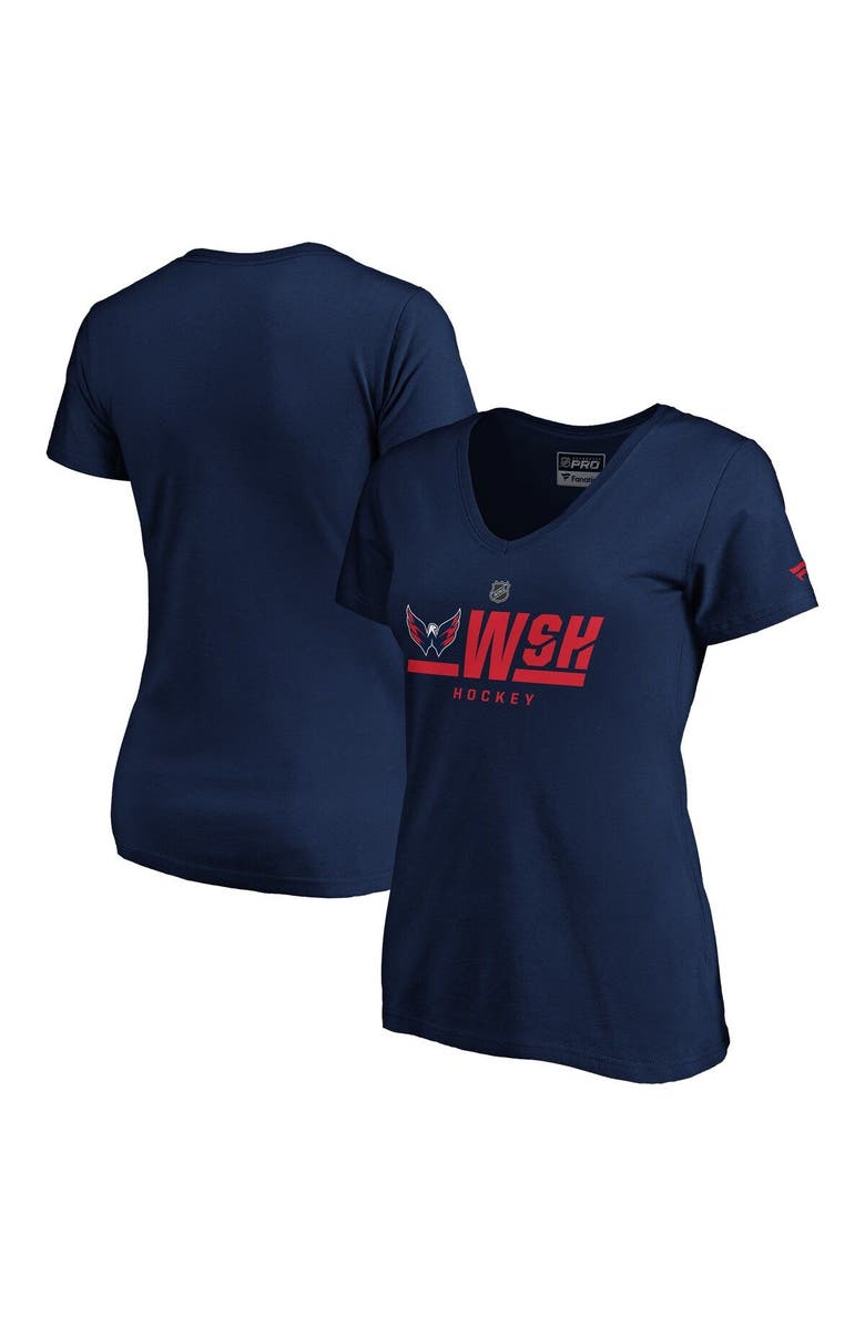 FANATICS Women's Fanatics Branded Navy Washington Capitals Authentic Pro Secondary Logo V-Neck T-Shirt, Main, color, Navy