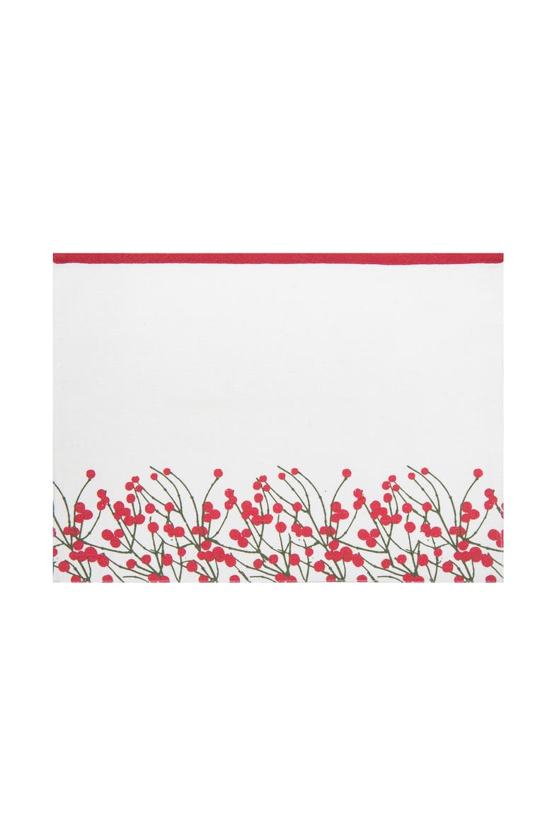 Berries Embroidered Placemats Set of 6 White And Red Border, 13" x 18", Main, color, White