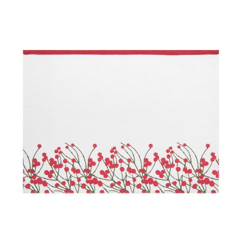 Berries Embroidered Placemats Set of 6 White And Red Border, 13" x 18"