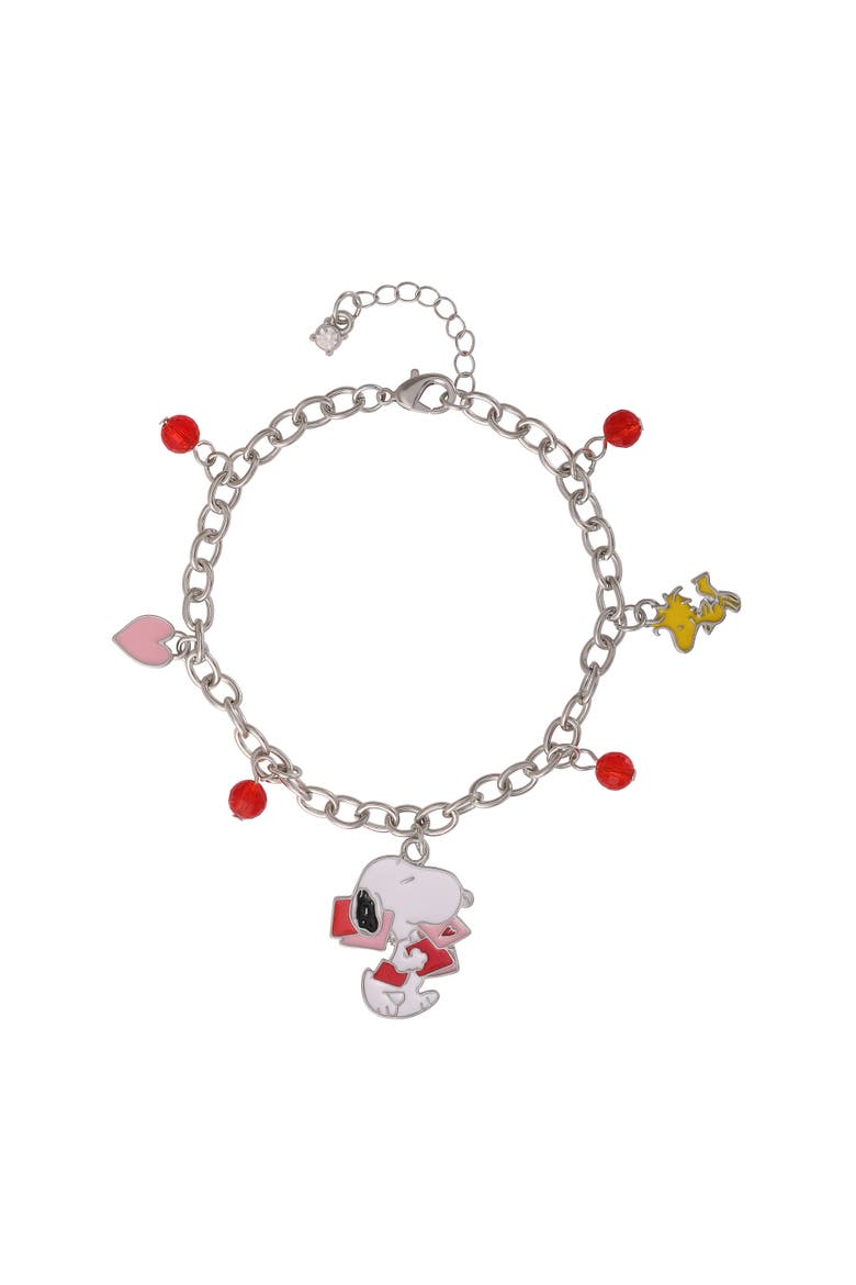 Snoopy Heart Letter Charm Bracelet, Main, color, Silver