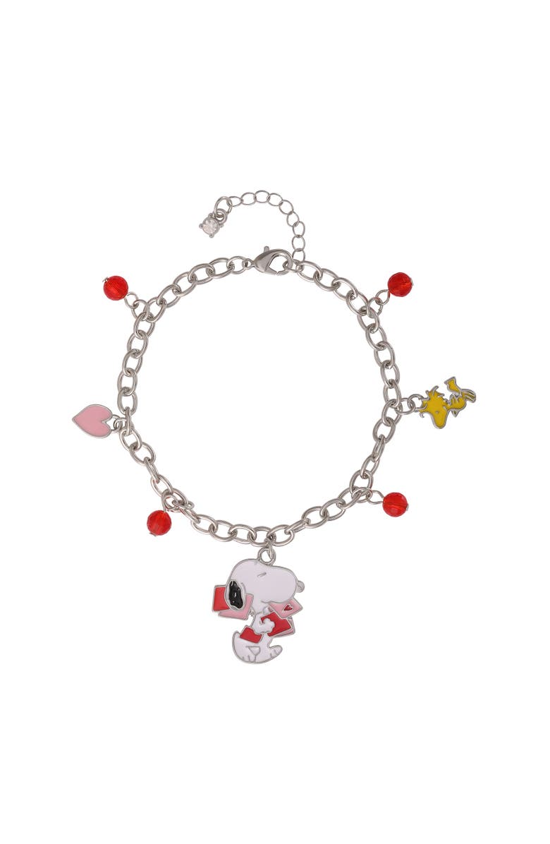 PEANUTS Snoopy Heart Letter Charm Bracelet, Main, color, Silver