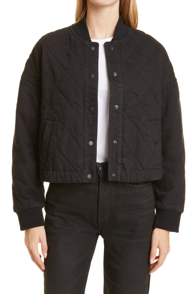 Val Quilted Cropped Denim Jacket, Main, color, BLACK