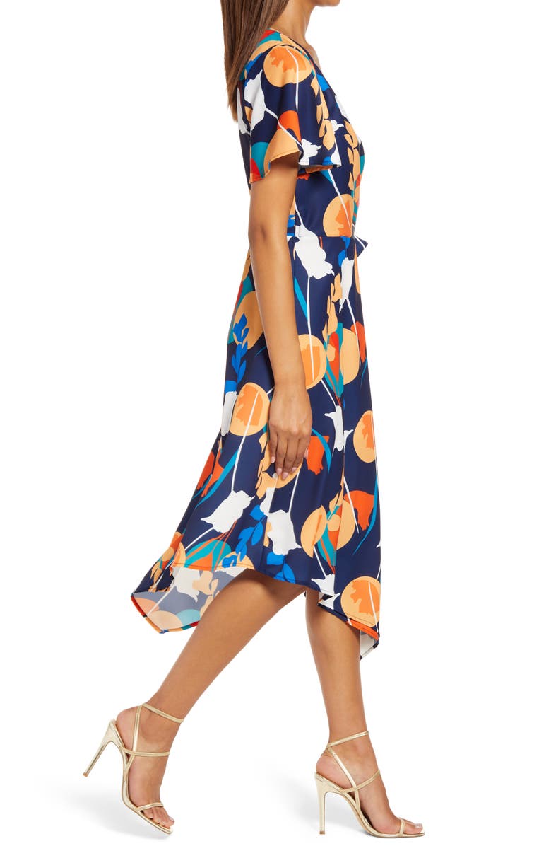 Chi Chi London Abstract Print Wrap Dress, Alternate, color, Navy