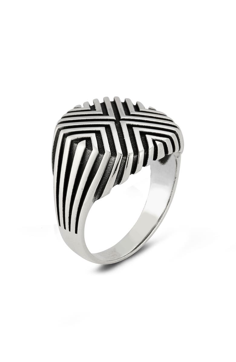 Yield of Men Men's 'X' Textured Signet Ring, Main, color, Silver