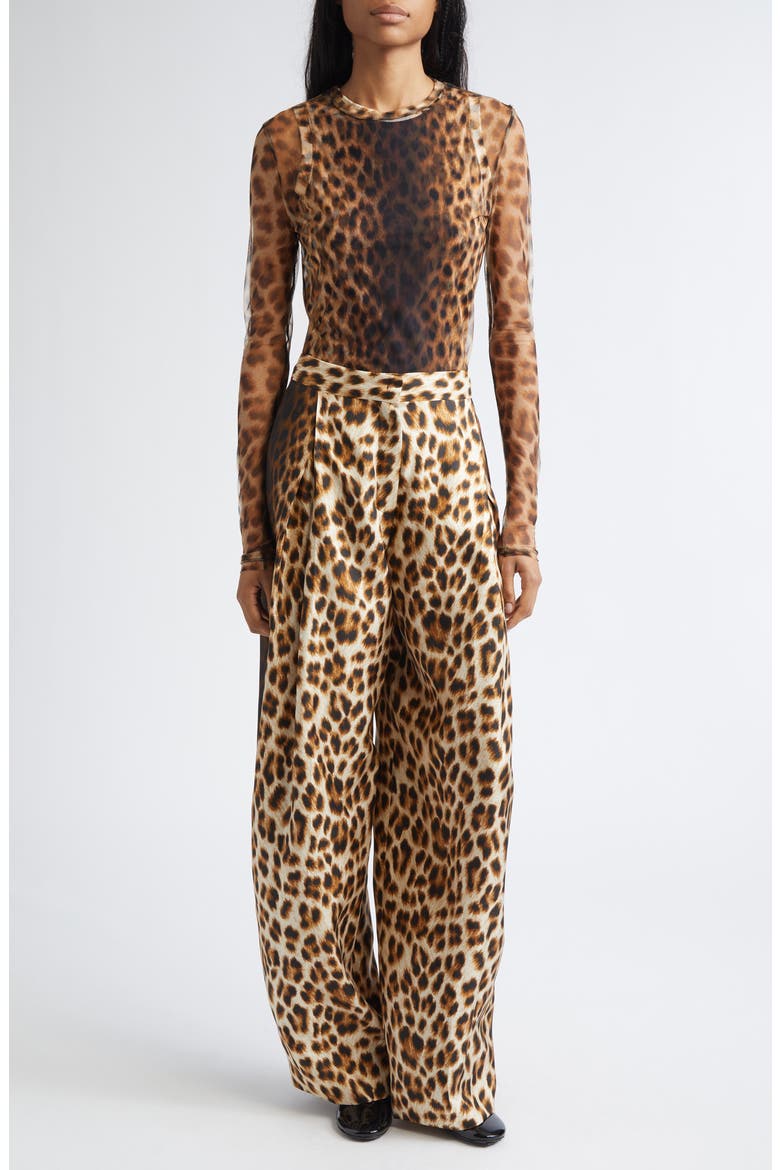 Ebu Leopart Print Layered Mesh Top, Alternate, color, BEIGE SHADED