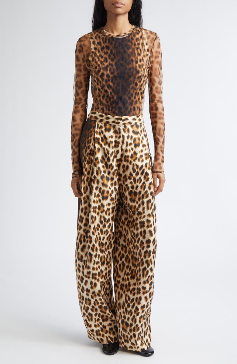 SPORTMAX Ebu Leopart Print Layered Mesh Top, Alternate, color, Beige Shaded